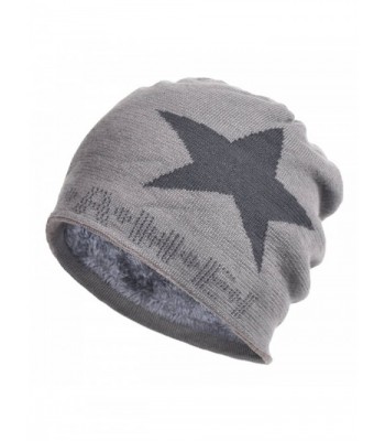 Janey&Rubbins Star Knit Winter Slouch Beanie Hat Warm Villus Lined Skull Ski Cap - Gray - CQ11RSA89JF