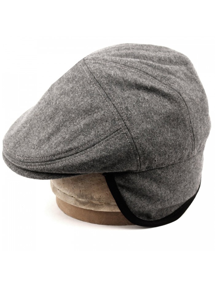 Epoch hats 100% Wool Herringbone Winter IVY Cabbie Hat w/Fleece Earflaps - Driving Hat - Charcoal Gray - C912NZAIGMP