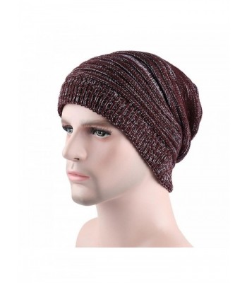 RNTOP Men Fashion Casual Keep Warm Winter Fold Crochet Hats Knitted Wool Skull Cap - Coffee - CF1864ED23Q