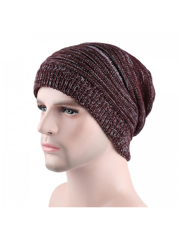 RNTOP Men Fashion Casual Keep Warm Winter Fold Crochet Hats Knitted Wool Skull Cap - Coffee - CF1864ED23Q