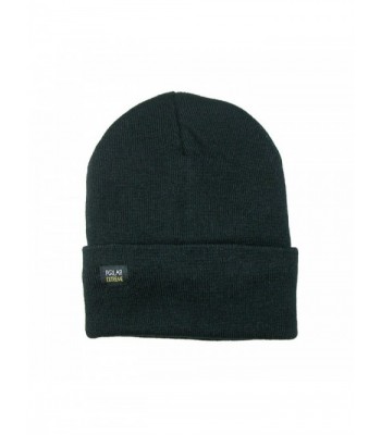 Mens Insulated Thermal Fleece Lined Comfort Daily Soft Beanies Winter Hats - Black Fold Over Hat - C512NSNWF2O