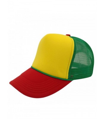 Unisex Plain Baseball Cap Trucker Mesh Hat Adjustable Snap Back with Rope Front - Green Mesh/Yellow/Red Bill - C2185KERNIC