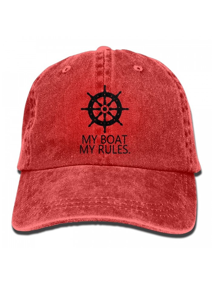My Boat My Rules Retro Washed Dyed Cotton Adjustable Baseball Cowboy Cap - Red - CK188CRKKDR