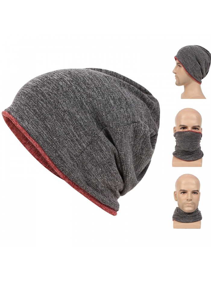 Maleroads Beanie For Men and Women Baggy Skull Cap Slouchy Hat Winter Cap - Gray Red - C412MA8SOFR