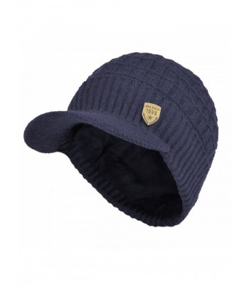 Sports Winter Outdoor Knit Visor Hat Billed Beanie with Brim Warm Fleece Lined for Men and Women - Blue - CG187O4H39A