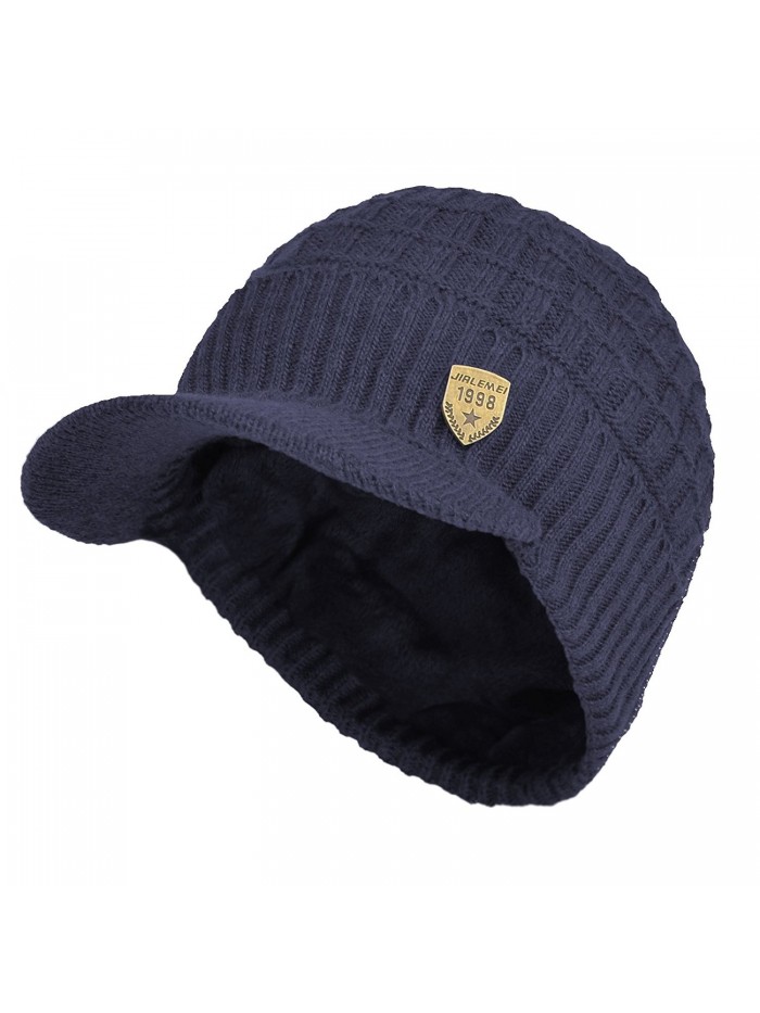 Sports Winter Outdoor Knit Visor Hat Billed Beanie with Brim Warm Fleece Lined for Men and Women - Blue - CG187O4H39A