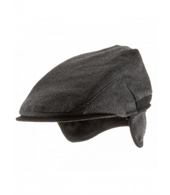 Scottish Wool Ivy Herringbone Newsboy Scally Driving Cap with Fleece Ear Flaps - Dark Grey - C611Q0VZYM9