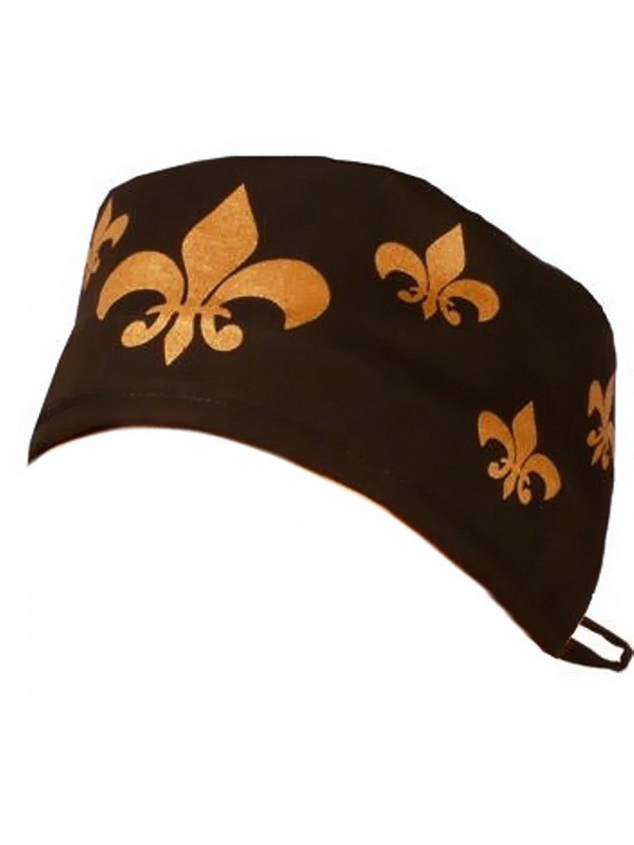 Mens and Womens Medical Scrub Cap - Fleur-De-Lis Gold on Black - C012ELBS7DR