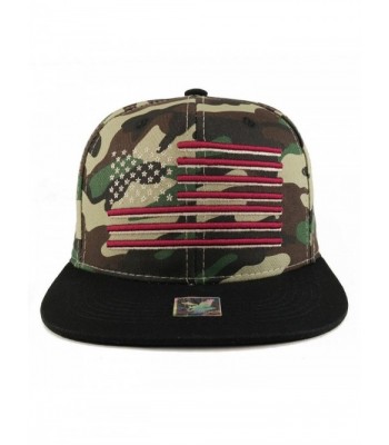 Armycrew USA American Flag Embroidered Flat Bill Snapback Cap - Military Camo - C918754HX7R