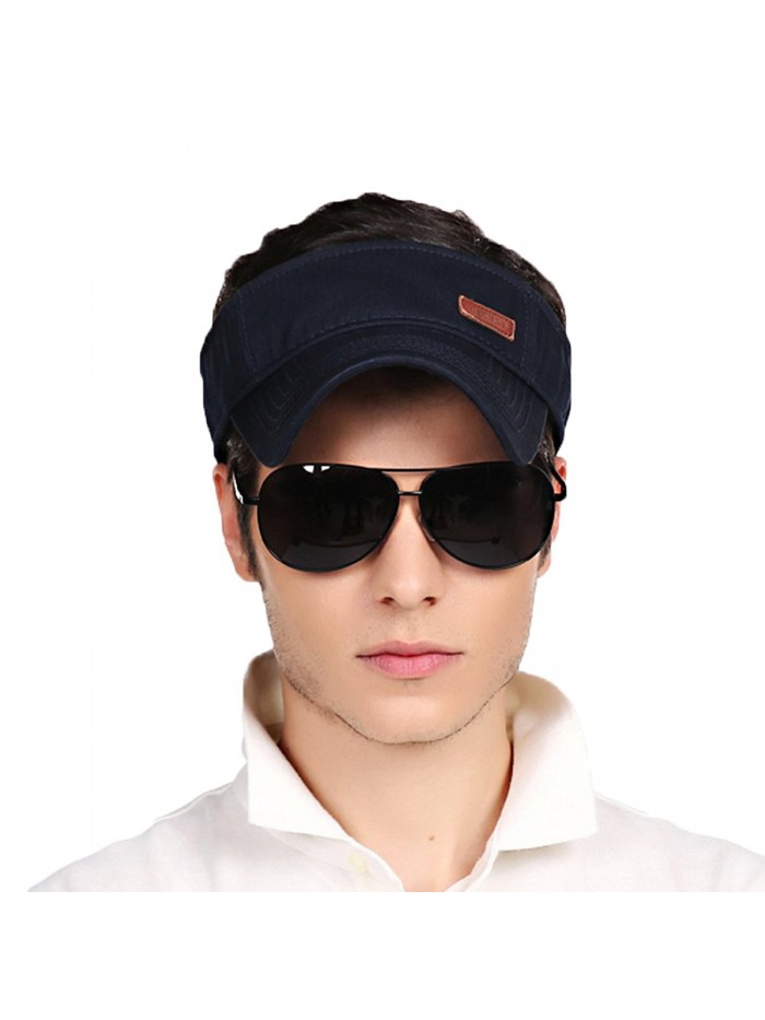 CACUSS Men&lsquos Cotton Sun Visor Caps Sports Beach Golf Hat With Adjustable Velcro - K0009_navy - CG17Z76YMQD