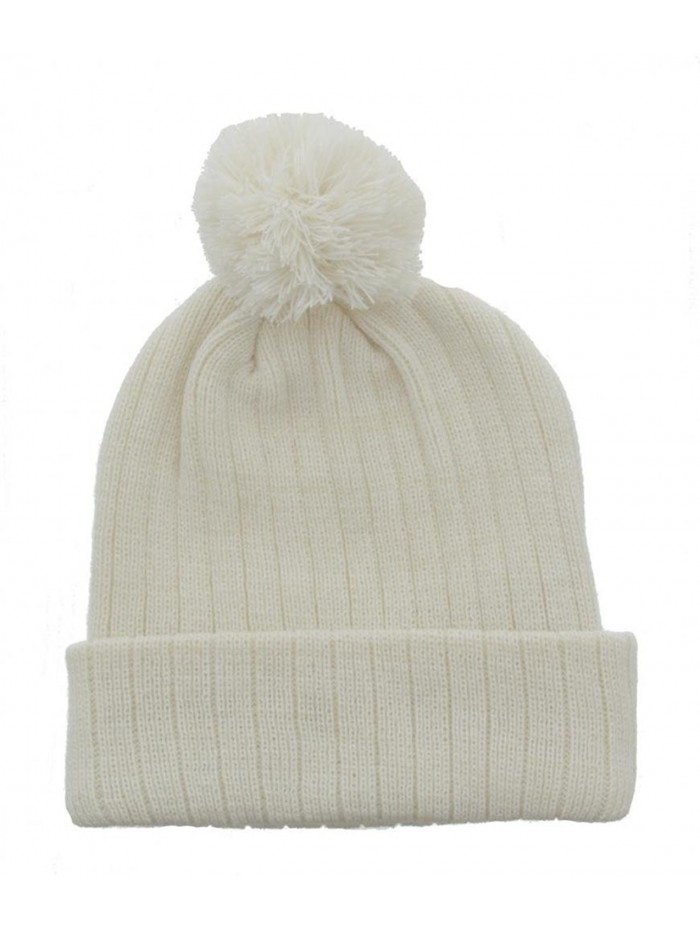 Milani Winter Thick Pom Beanie with Cuff Skull Cap Hat - White - CH11QQG4DVL