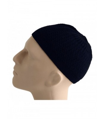 Elastic Kufi Hat Skull Cap Beanies with Wavy Threading in Multiple Designs and Colors - Navy Blue - CL12NUCPBTQ