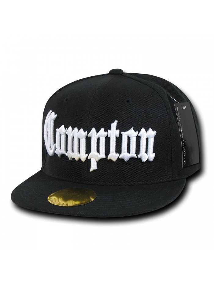 City Name Old English Embroidered Flat Bill Snapback Cap - Black/Compton - C512F0NUGRP