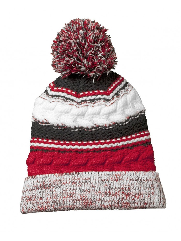 Joe's USA -Warm & Cozy Pom Pom Beanie in 7 Colors - True Red/ Black/ White - CR11SNJHCDP