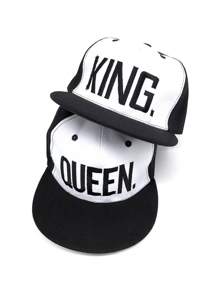 Nanxson(TM) Women / Men Snapback Baseball Hat Lovers Sports Adjustable Flat Cap - White King+queen (Pack of 2) - C917YWO2L9M