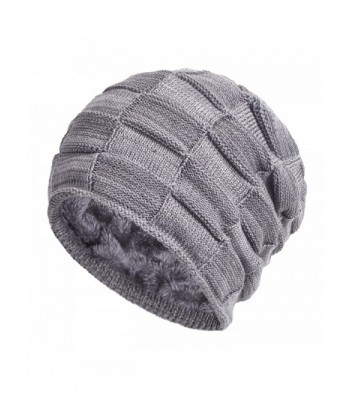 Janey&Rubbins Winter Thick Heather Knit Fur Lining Beanie Hat Skull Cap - Gray - CH12O3UUFZZ