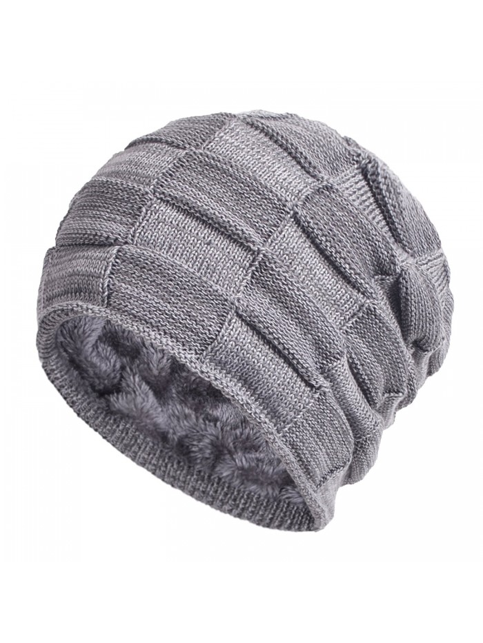 Janey&Rubbins Winter Thick Heather Knit Fur Lining Beanie Hat Skull Cap - Gray - CH12O3UUFZZ