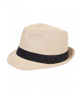 DRY77 Mens Womens Straw Summer Short Brim Fedora Hat Trilby Beach Gangster Hot - Beige - CL11LXULIQD