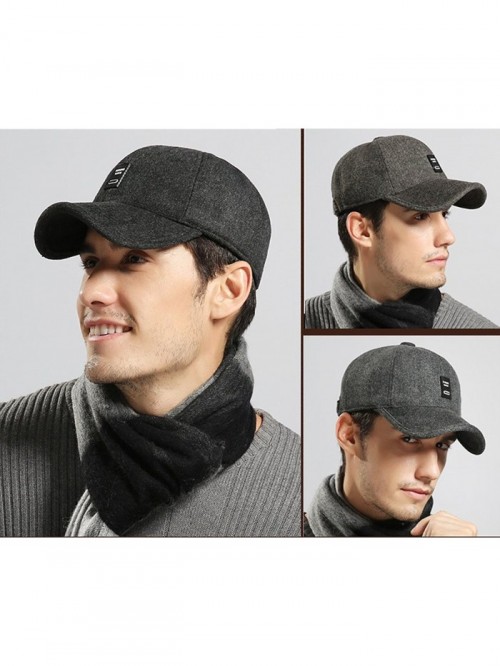 Mens Winter Warm Wool Baseball Caps Hat With Fold Earflap - Brown ...