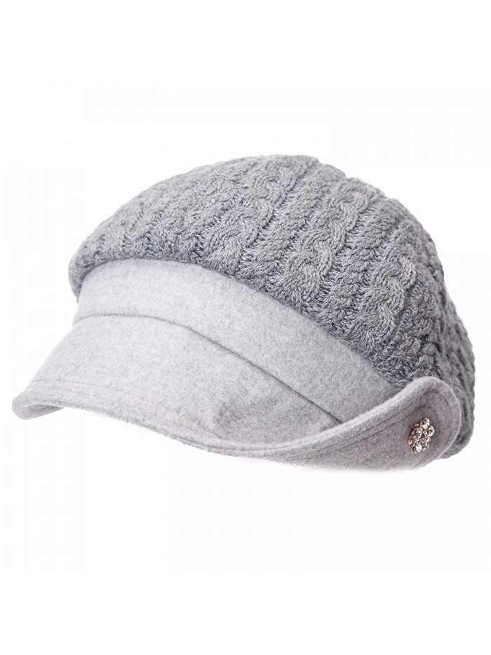 SIGGI 50%/100% Wool newsboy Cap Winter Hat Visor Beret Cold Weather Knitted - 89110_grey - CK187K003GW