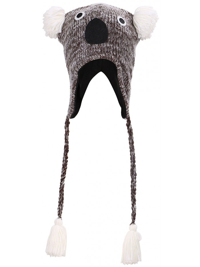 Simplicity Knit Animal Winter Fleece Ski Beanie with Ear Flaps - Koala - CV11OJDNM6F