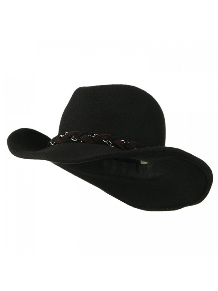 Wool Felt Cowboy Hat with Twisted Hat Band - Black - C711JQNZ077