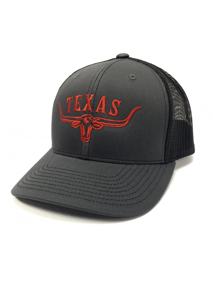 Texas Longhorn Lone Star State Hat Embroidered Mesh/Twill Cap - Black/Charcoal/Burnt Orange - CJ12D4H5G33