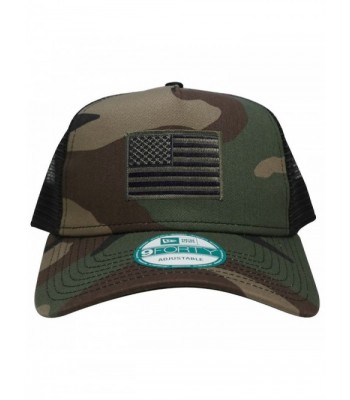 New Era 9FORTY 5 Panel USA Flag Patch Snapback Trucker Cap - CAMO - Black Olive Patch - C712L4QQOHN