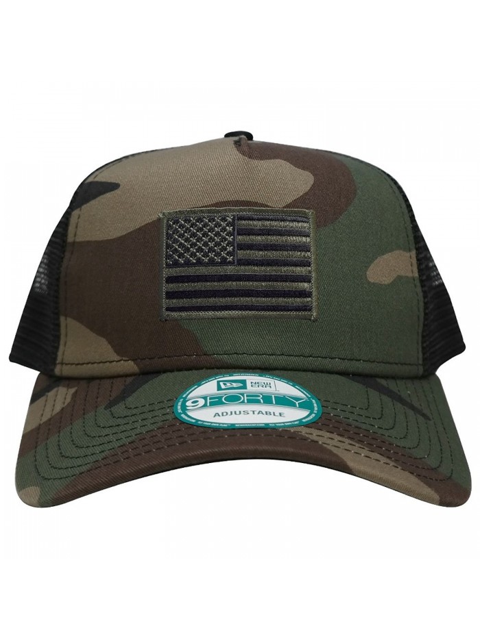 New Era 9FORTY 5 Panel USA Flag Patch Snapback Trucker Cap - CAMO - Black Olive Patch - C712L4QQOHN