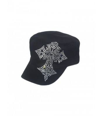 Gothic Cross Clear Rhinestone Flat Top Black Hat Cap - C7113MVV14F