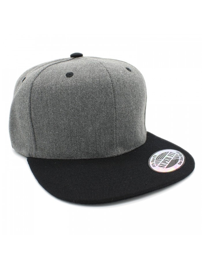 Plain Blank Solid Color Flat bill Adjustable Snapback Cap Hat - H.dk Grey/Black - C2185MAXO64