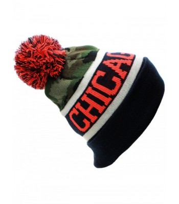 American Cities USA Sports City State Cuff Cable Knit Pom Pom Beanie Hat Cap - Camo - Chicago Olive Orange - CO11QVYOLBF