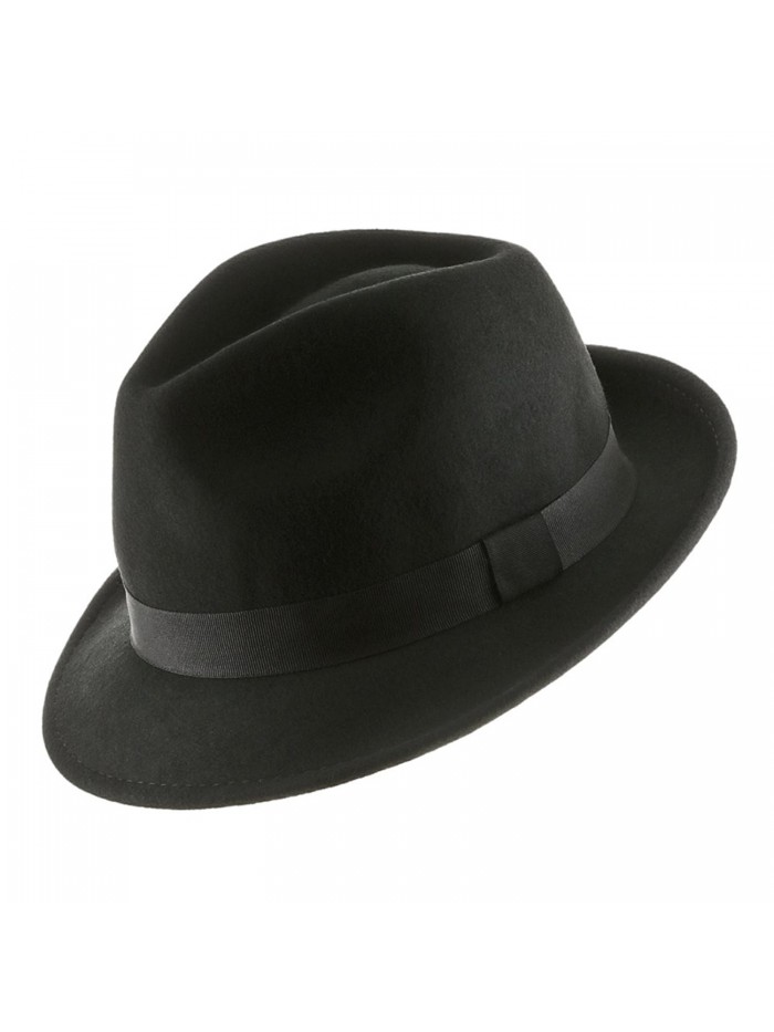 Wool Felt Trilby Snap Brim Fedora Hat - Black - CB11OPP2KCJ