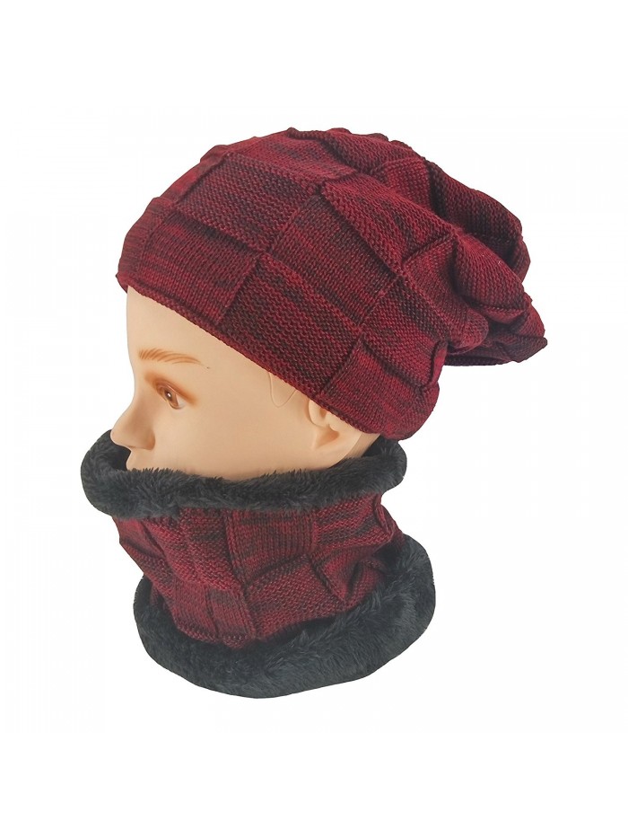 Ledamon Winter Slouchy Beanie Cable Knit Skull Hat Warm Scarf Thick Ski Cap For Men Women - Wine Red/Unisex - CC186SX20TO