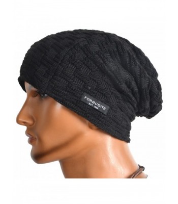 VECRY Beanie Fleece Winter Check Black in Men's Skullies & Beanies