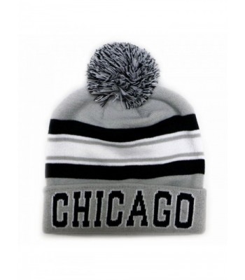 City Hunter Sk940 Chicago Stripe College City Pom Beanie Knit Hat (2 Colors) - Light Grey/Black - CR11OVEXIRP