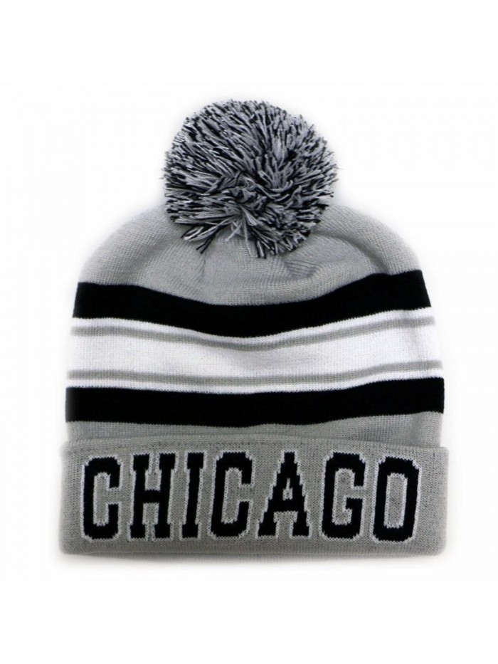 City Hunter Sk940 Chicago Stripe College City Pom Beanie Knit Hat (2 Colors) - Light Grey/Black - CR11OVEXIRP