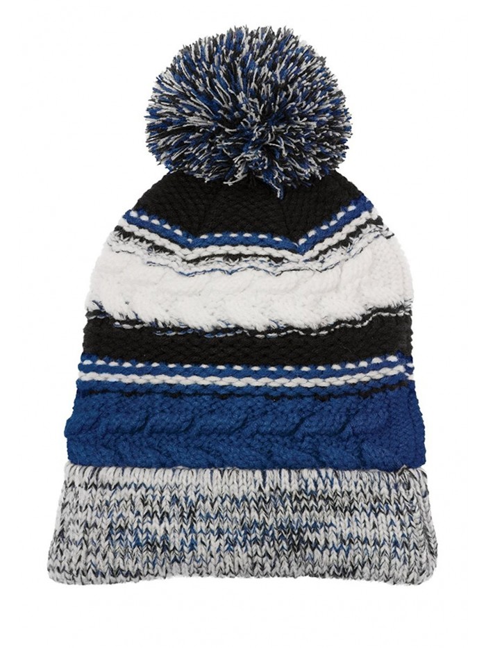 Dri-Wick Cable Knit Winter Pom Pom Beanie Hat in Team Colors - True Royal/ Black/ Whitetrue Royal/ Black/ White - C41884SNS37