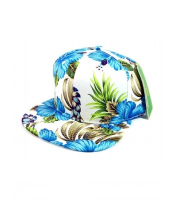 All Over Hawaiian Print Snapback Hat Cap Flat Bill Floral White - CT11GIDL801