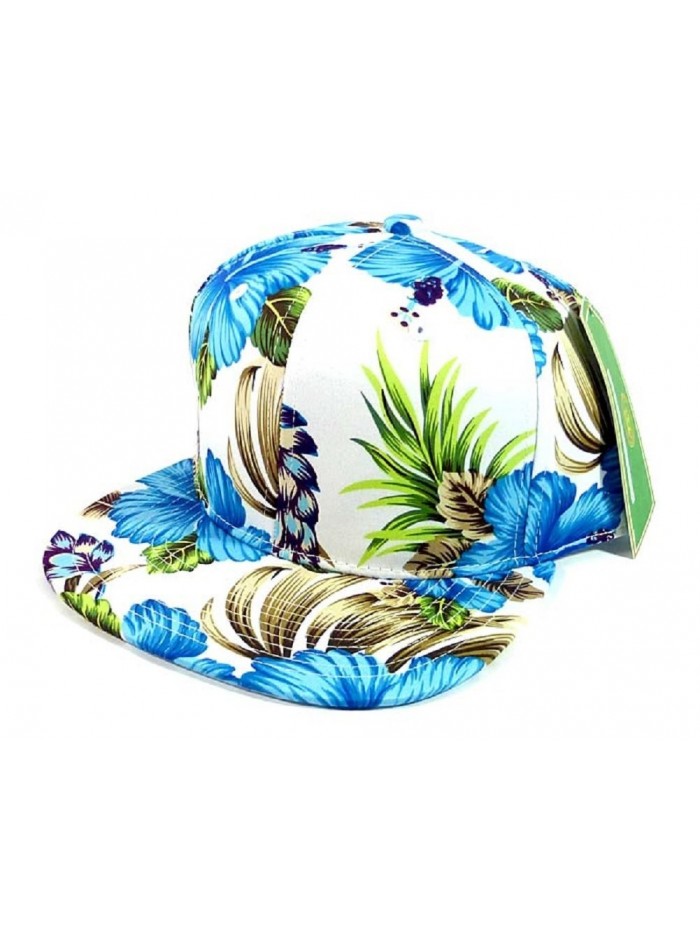 All Over Hawaiian Print Snapback Hat Cap Flat Bill Floral White - CT11GIDL801