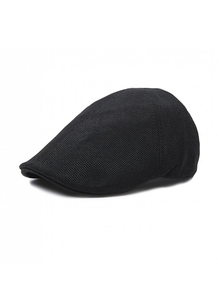 SUMOLUX Mens Newsboy Cap Linen Irish Hat Gatsby Ivy Hunting Pure Cabbie Caps - Black - CA1858LEM0M