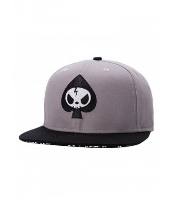 Connectyle Mens Skull Embroidery Fitted Flat Bill Hats Cool Snapback Hip Hop Cap- Medium- Grey - CR12D11WBSZ