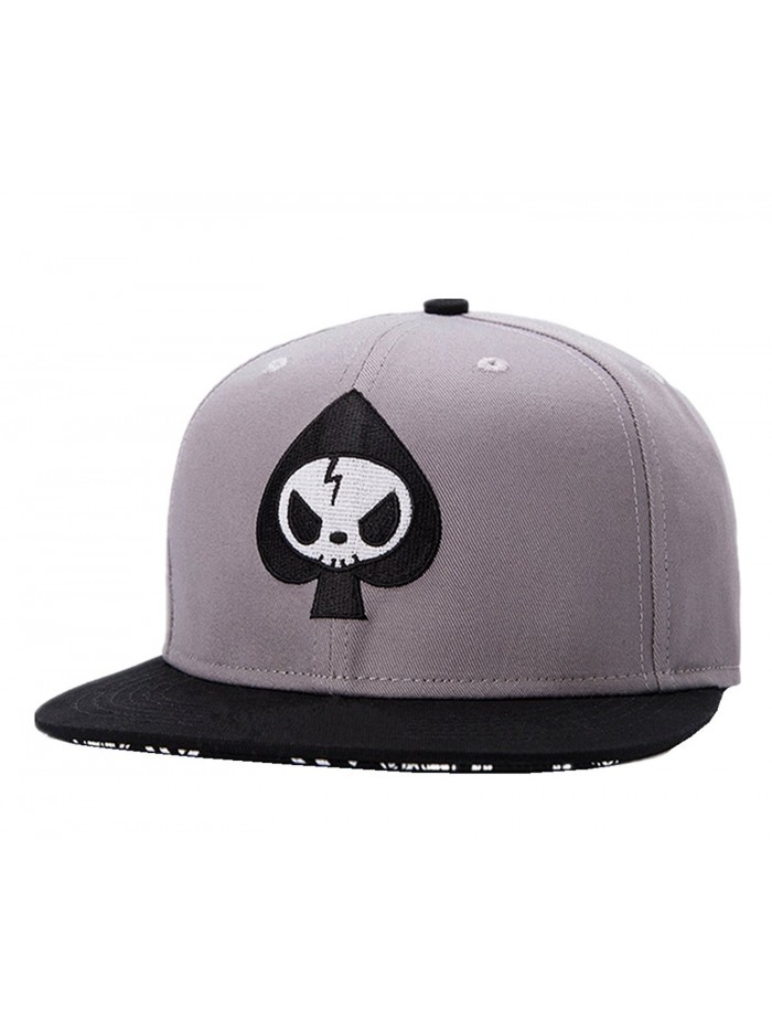 Connectyle Mens Skull Embroidery Fitted Flat Bill Hats Cool Snapback Hip Hop Cap- Medium- Grey - CR12D11WBSZ