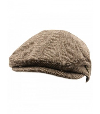 Men's Front Snap Wool Plaid Flat Golf Ivy Driving Cab Cap Hat - Brown - CJ11HZHISK7