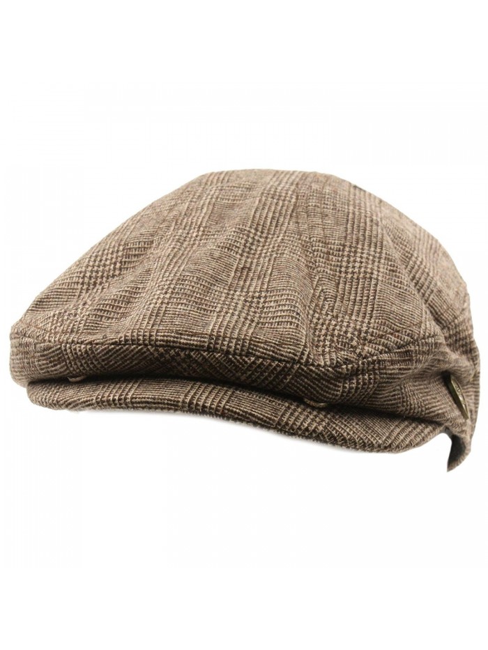 Men's Front Snap Wool Plaid Flat Golf Ivy Driving Cab Cap Hat - Brown - CJ11HZHISK7