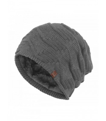 Janey&Rubbins Winter Thick Knit Fur Lining Beanie Hat Skull Cap - Gray - CV12ODMONIY