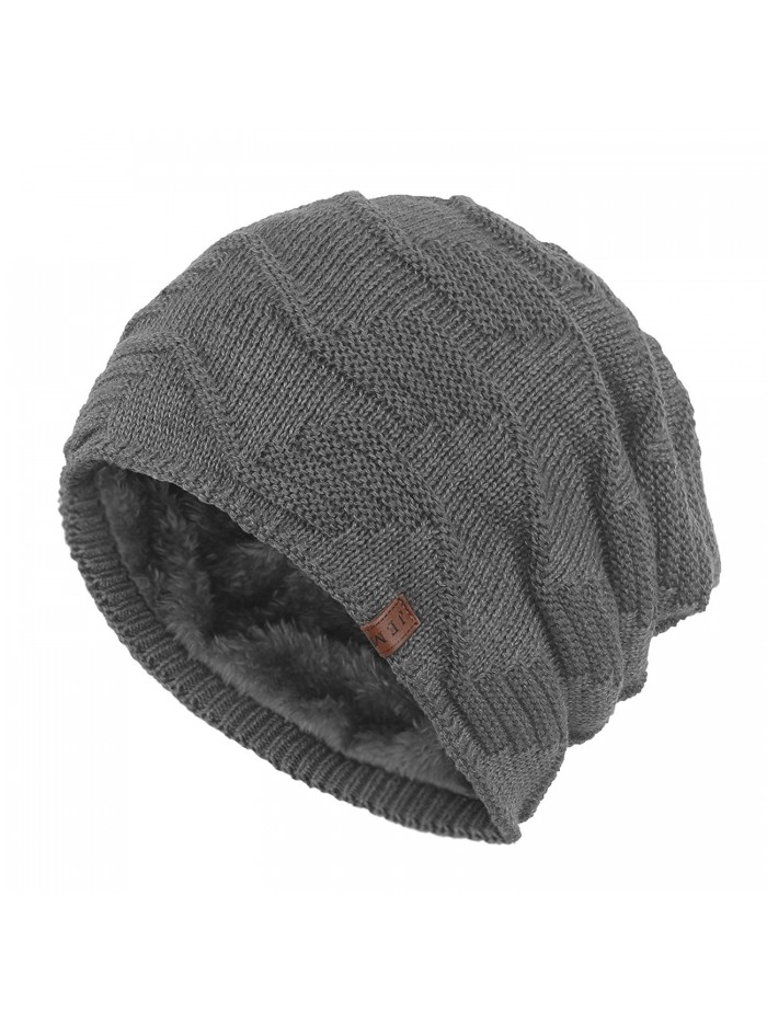 Janey&Rubbins Winter Thick Knit Fur Lining Beanie Hat Skull Cap - Gray - CV12ODMONIY