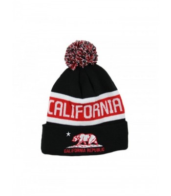 California Republic Fleece Lined Beanie With Pom Pom(More colors) - Black/Red - CV129KD3PDX