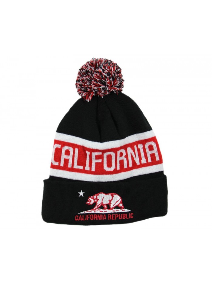 California Republic Fleece Lined Beanie With Pom Pom(More colors) - Black/Red - CV129KD3PDX