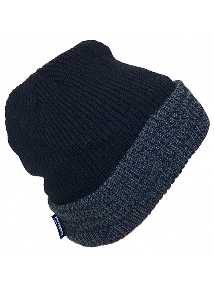 Best Winter Hats Thinsulate Insulated - Solid Black W/Black Dark Gray Cuff - CD11QCBX1Z9